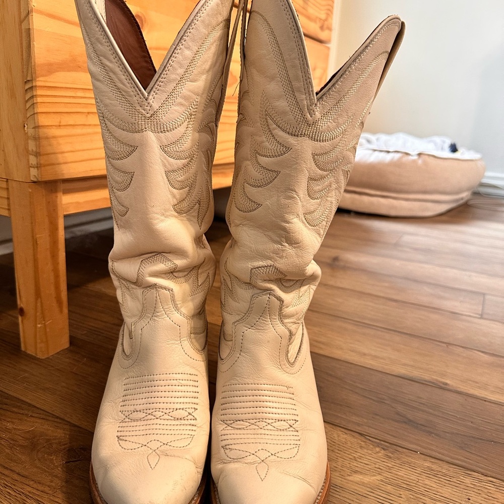 Cream Western Leather Boots
